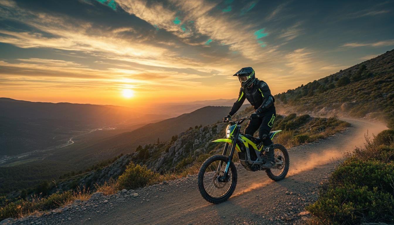 Electric dirt bike rider on an off-road trail near St. Louis